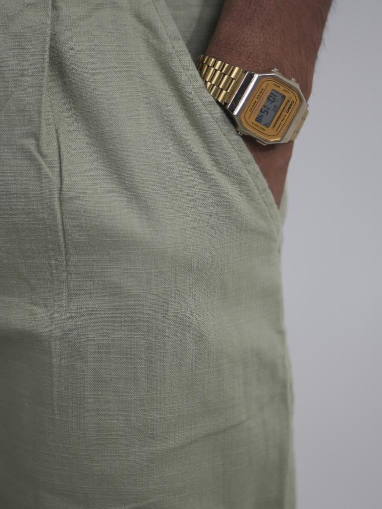 Malachi Men Linen Relaxed Fit Trousers Olive