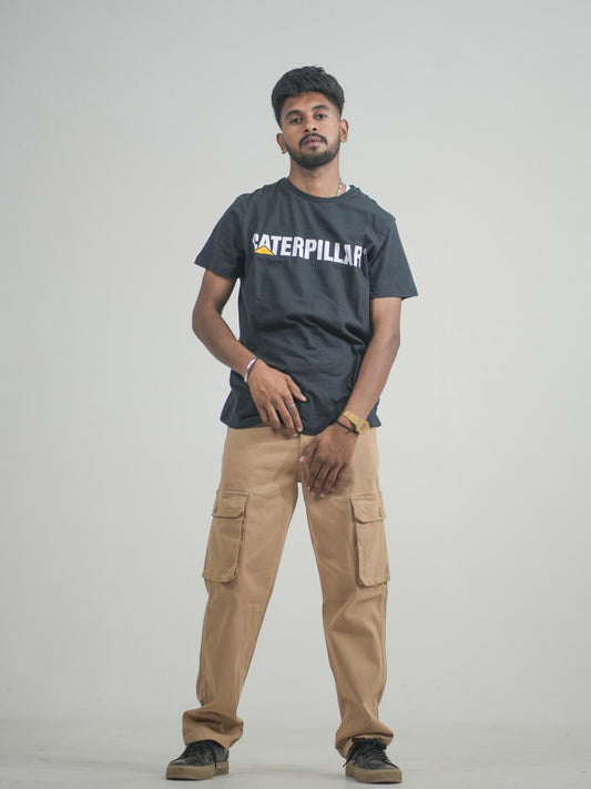 Men Beige Cotton Lycra 6 Pocket Cargo Pants