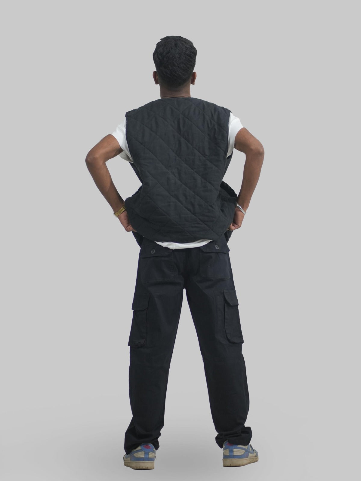 Men Black Cotton Lycra 6 Pocket Cargo Pants