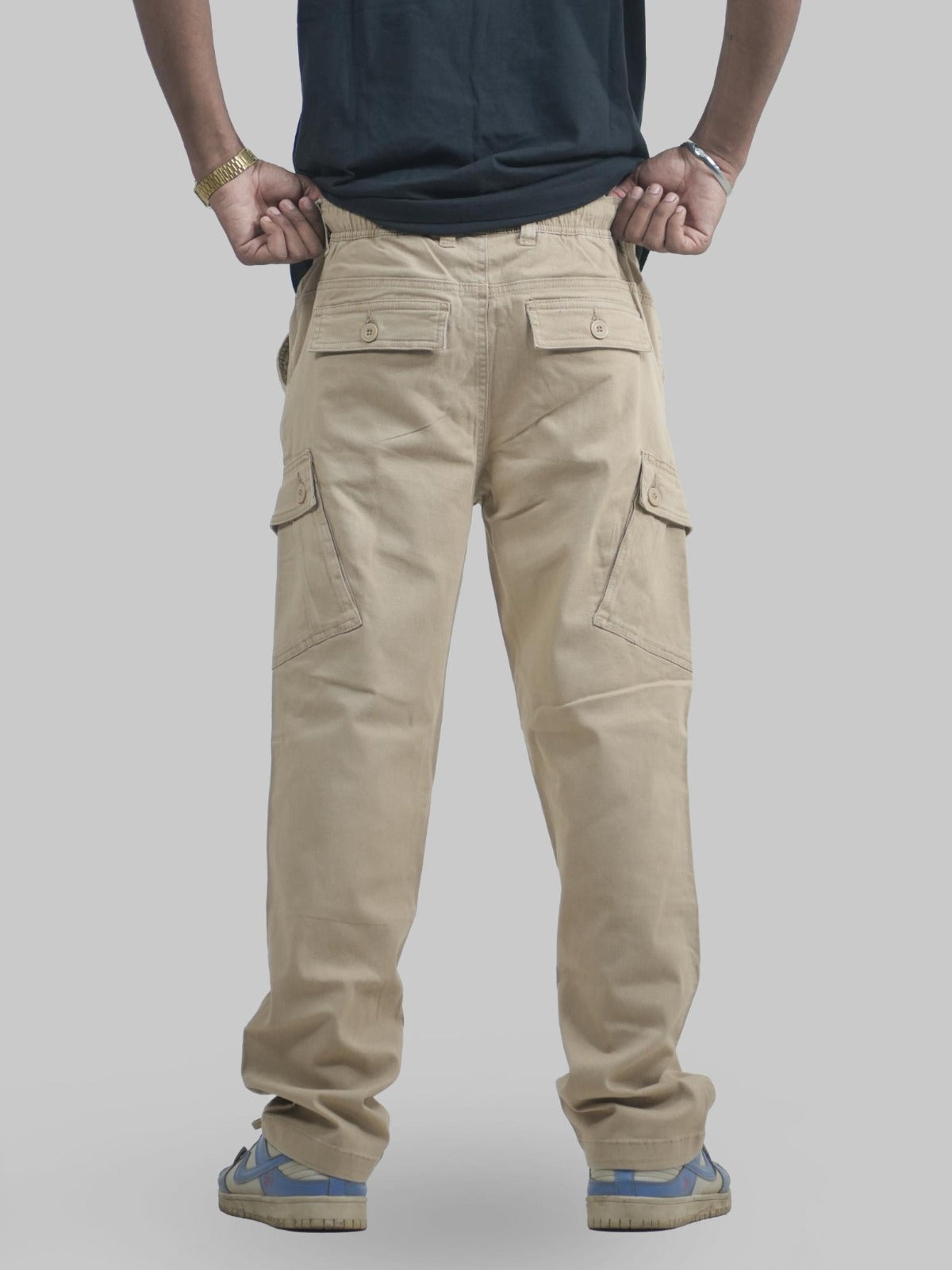 Men Beige Straight Leg Cargo Pants