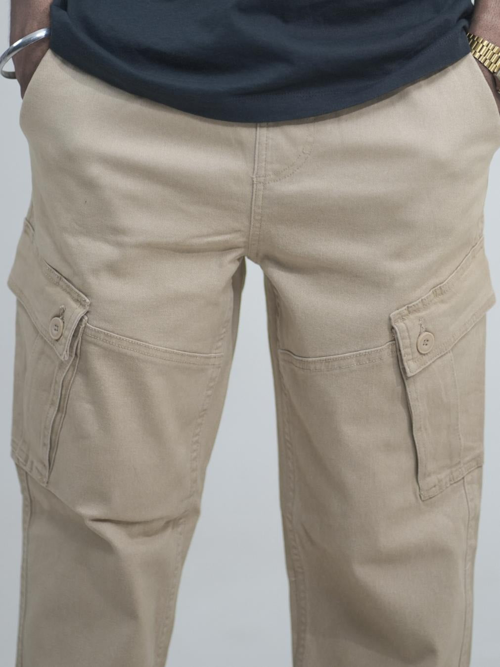 Men Beige Straight Leg Cargo Pants