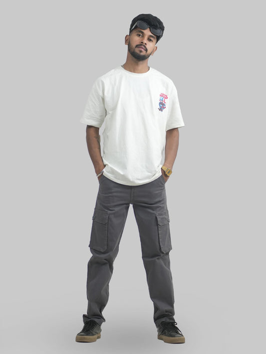 Men Grey Cotton Lycra 6 Pocket Cargo Pants