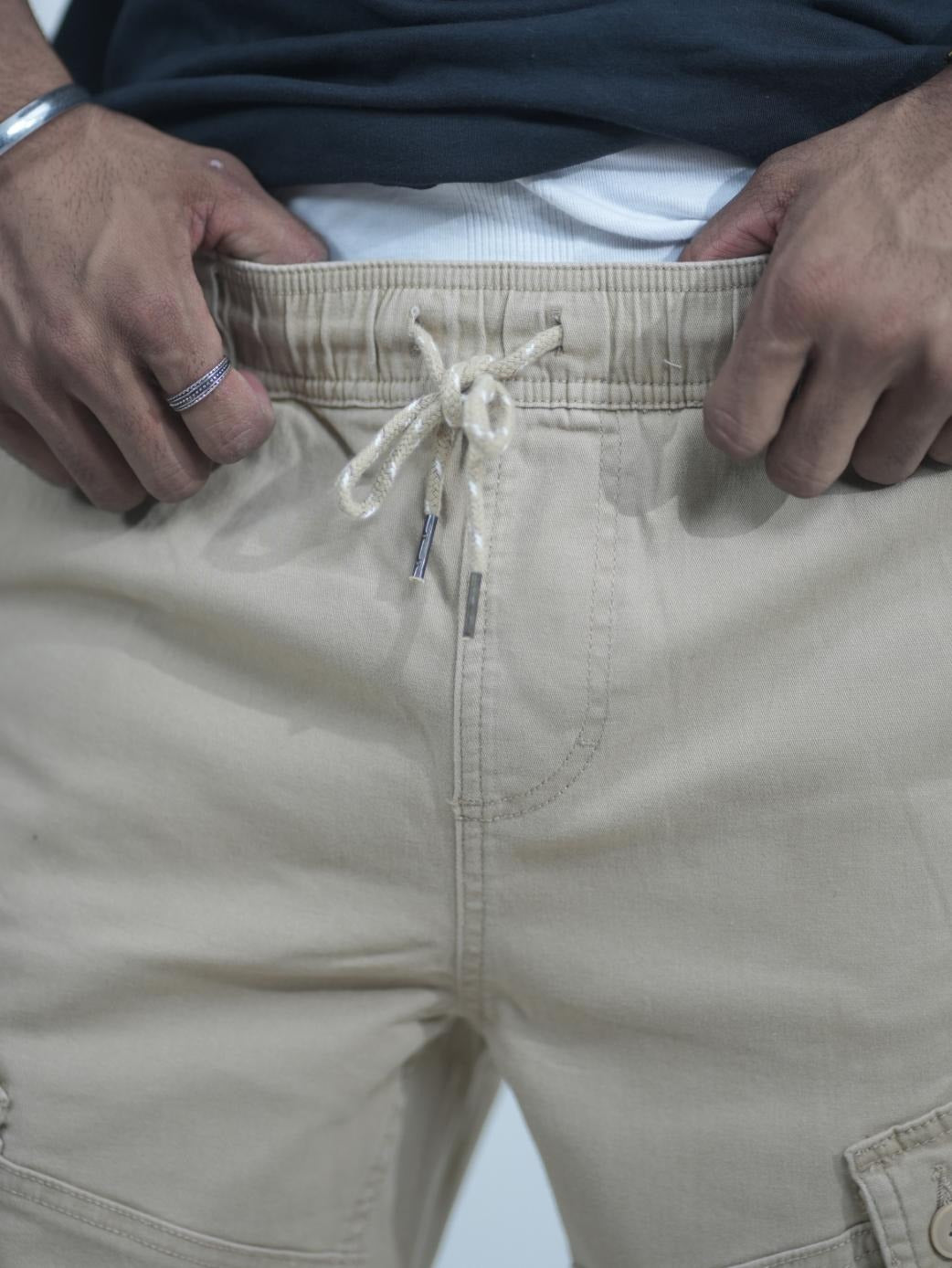 Men Beige Straight Leg Cargo Pants