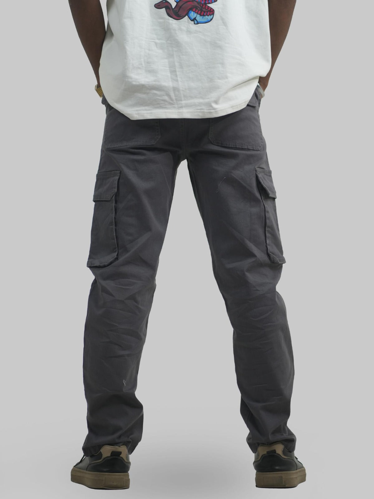 Men Grey Cotton Lycra 6 Pocket Cargo Pants