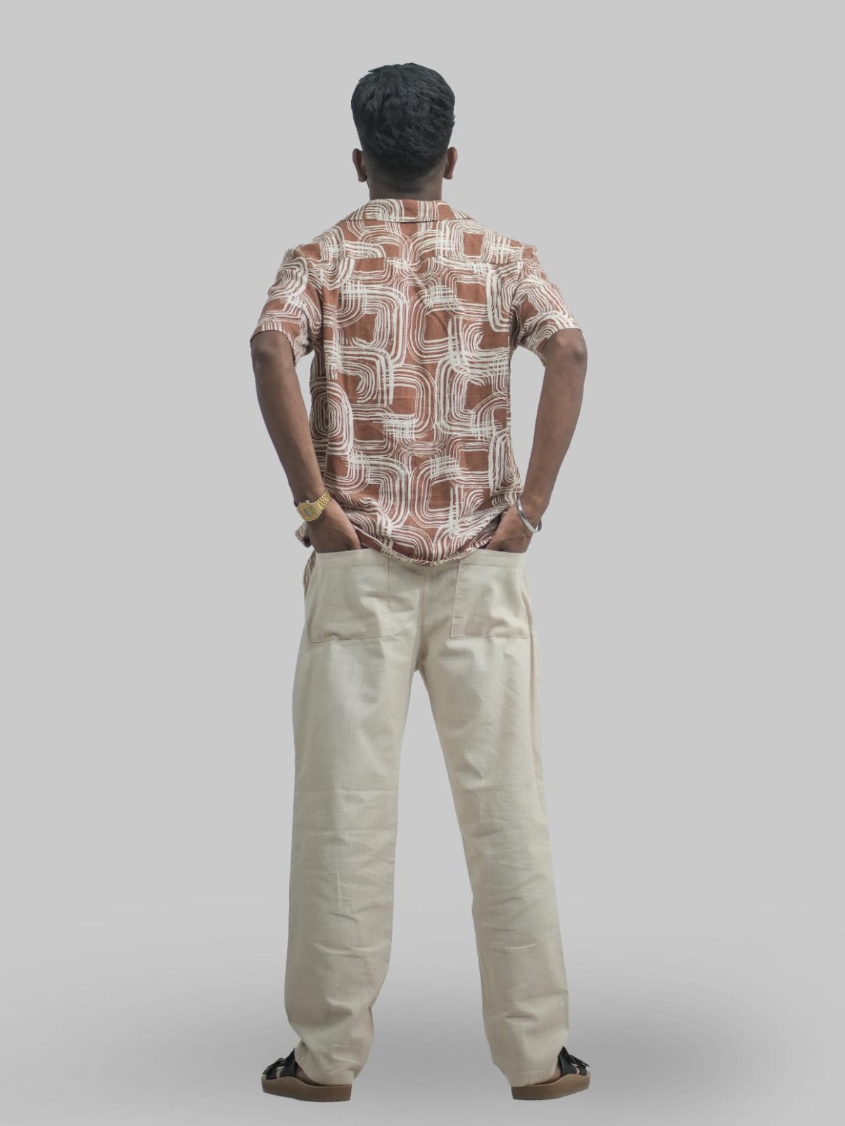 Malachi Men Linen Relaxed Fit Trousers Beige