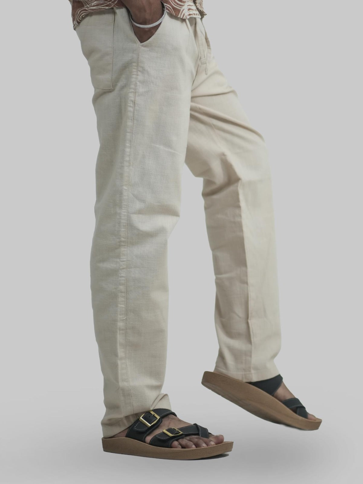 Malachi Men Linen Relaxed Fit Trousers Beige