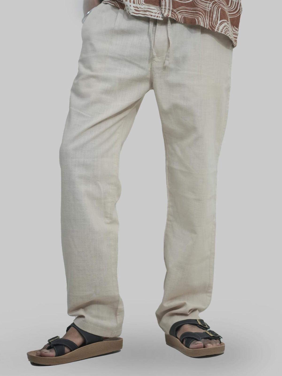 Malachi Men Linen Relaxed Fit Trousers Beige