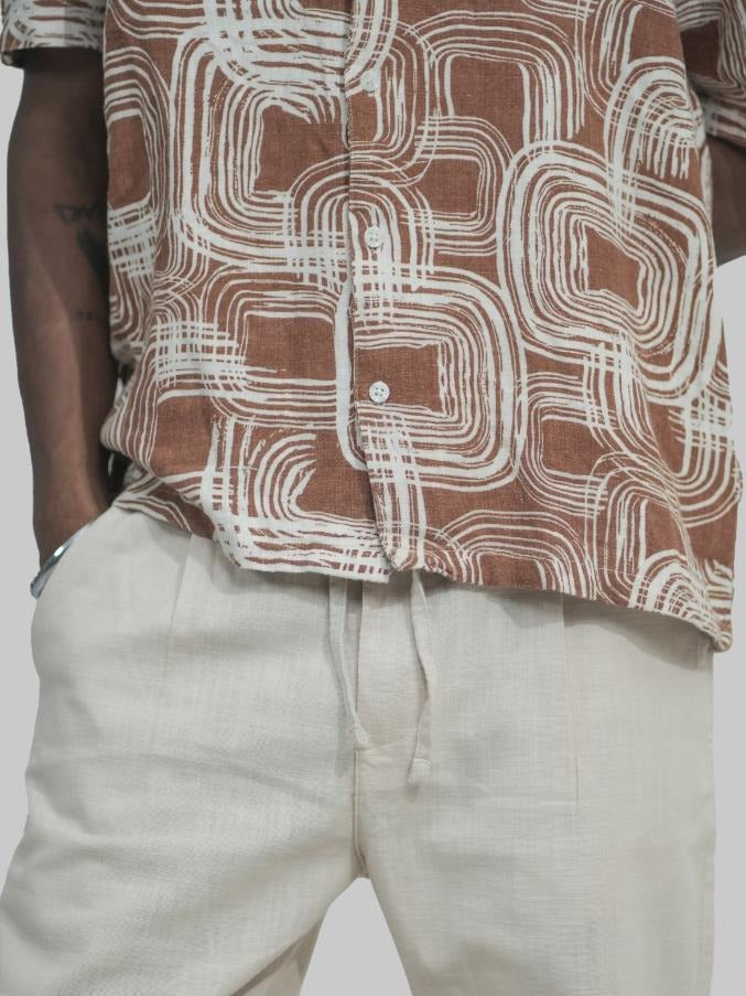 Malachi Men Linen Relaxed Fit Trousers Beige