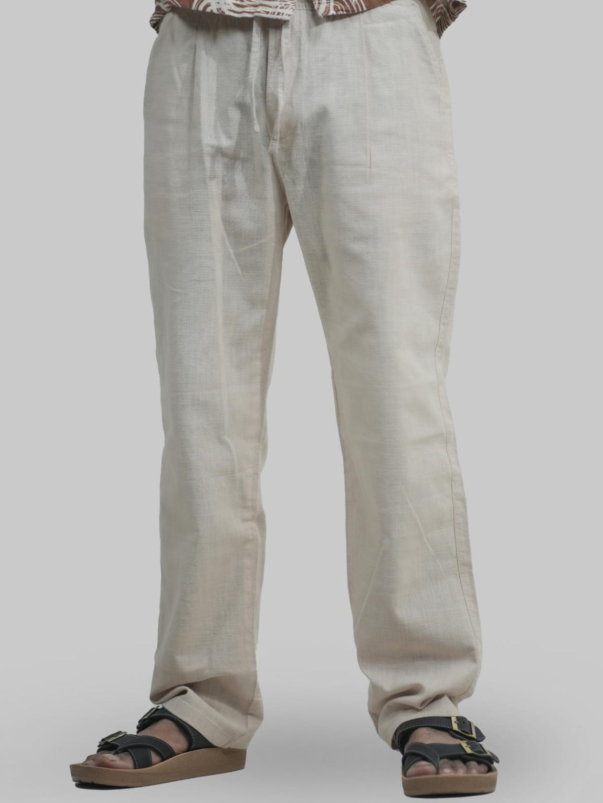 Malachi Men Linen Relaxed Fit Trousers Beige
