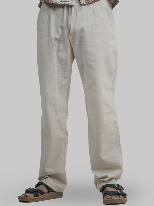 Malachi Men Linen Relaxed Fit Trousers Beige