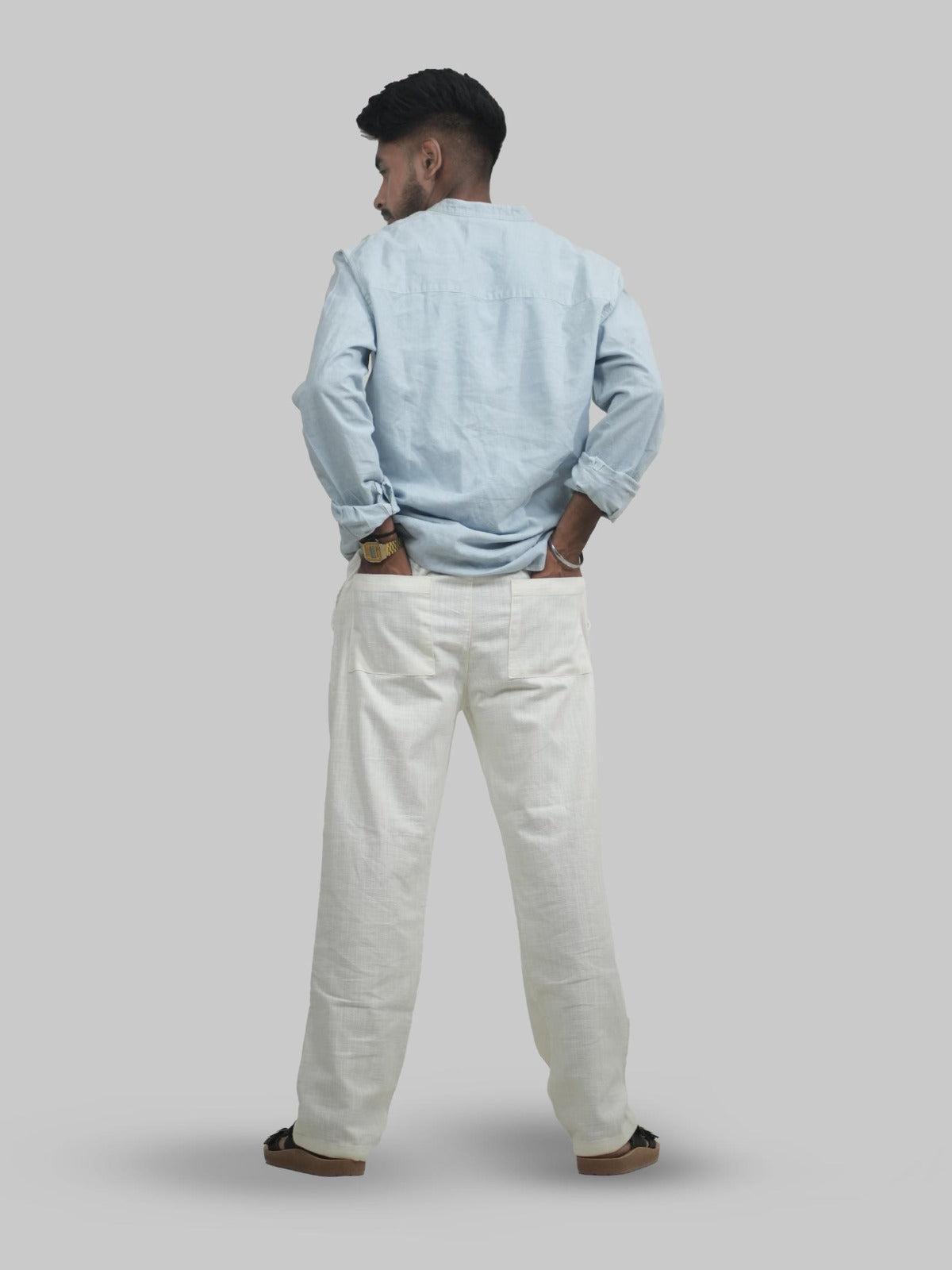 Malachi Men Linen Relaxed Fit Trousers Off White