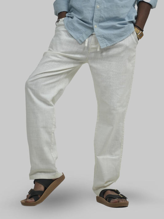 Malachi Men Linen Relaxed Fit Trousers Off White