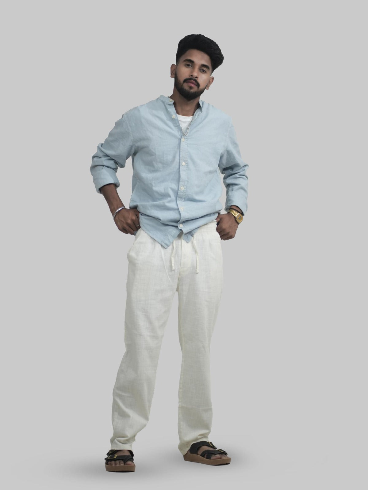 Malachi Men Linen Relaxed Fit Trousers Off White