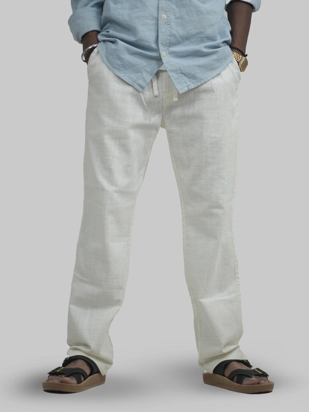 Malachi Men Linen Relaxed Fit Trousers Off White
