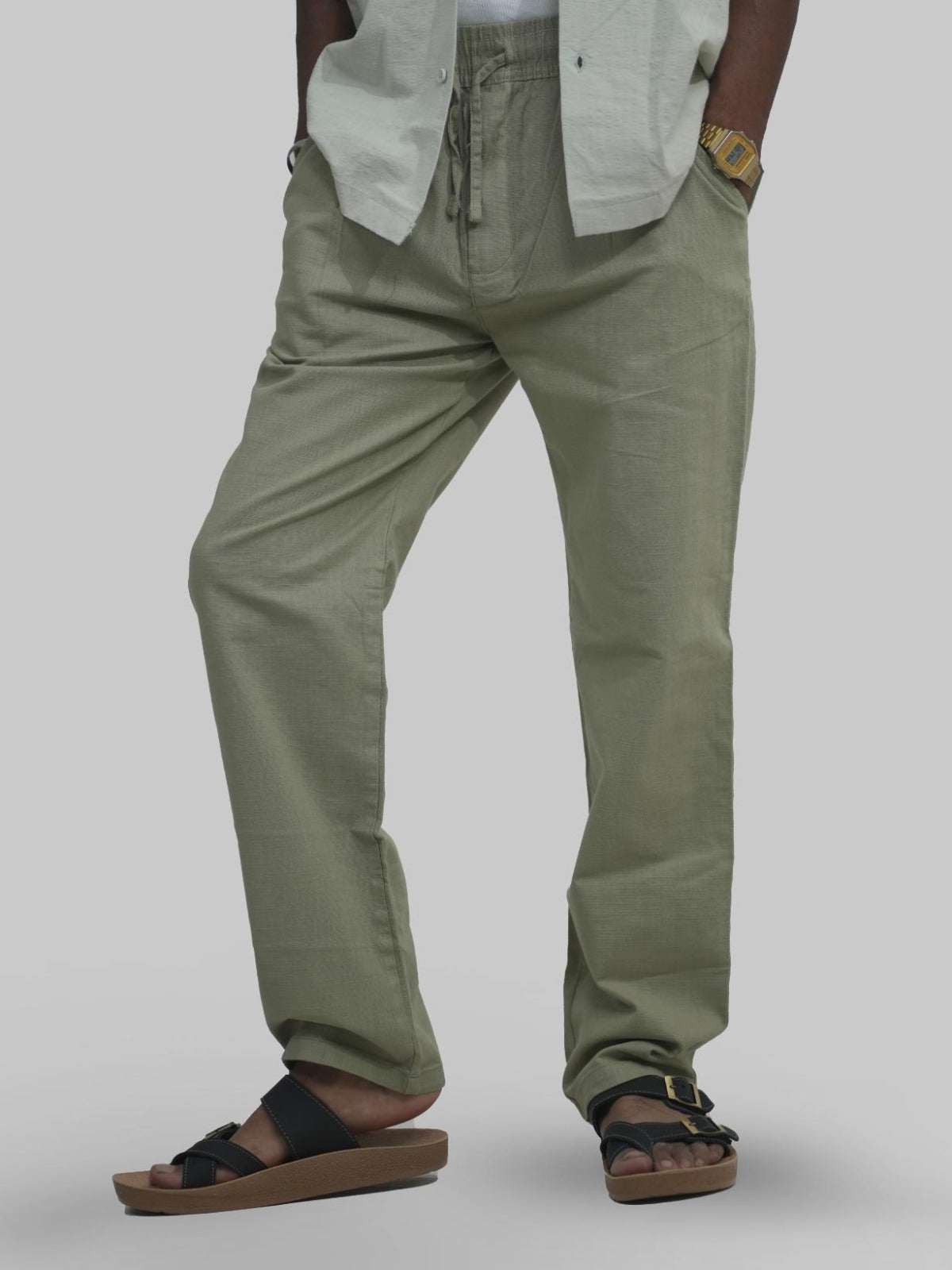 Malachi Men Linen Relaxed Fit Trousers Olive