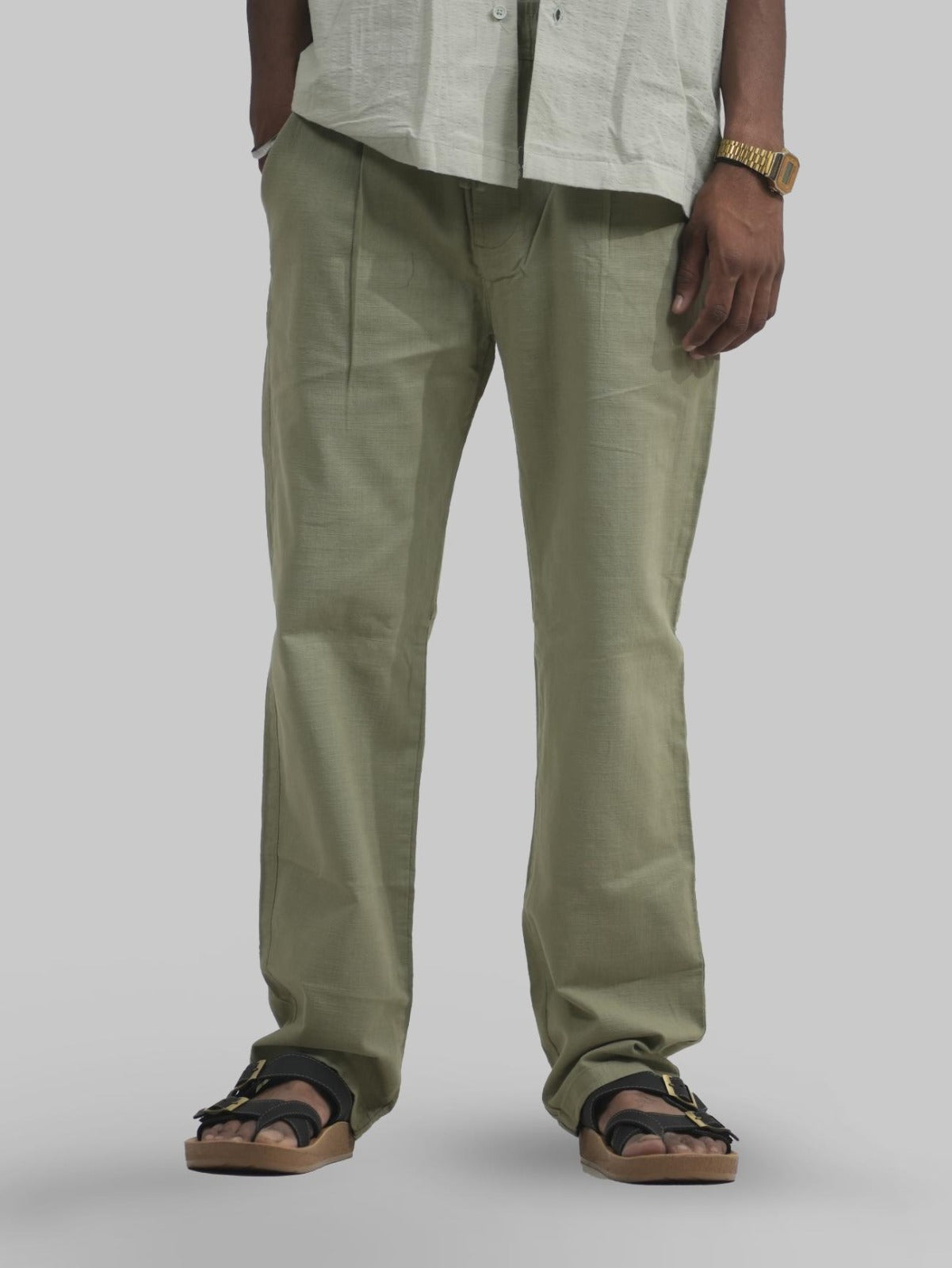 Malachi Men Linen Relaxed Fit Trousers Olive